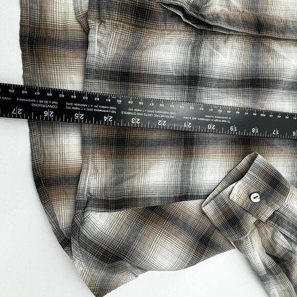 J. Jill Women's Small Tan Brown Plaid Button Up Shirt Blouse V neck Long Sleeves - Picture 10 of 10